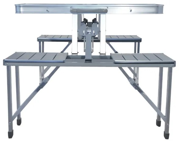 Masă camping pliabilă cu scaune, alb/crom