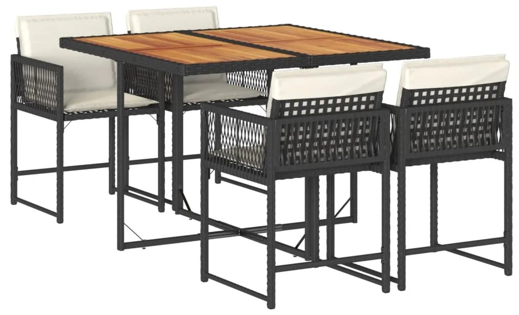 3211443 vidaXL Set mobilier de grădină cu perne, 5 piese, negru, poliratan