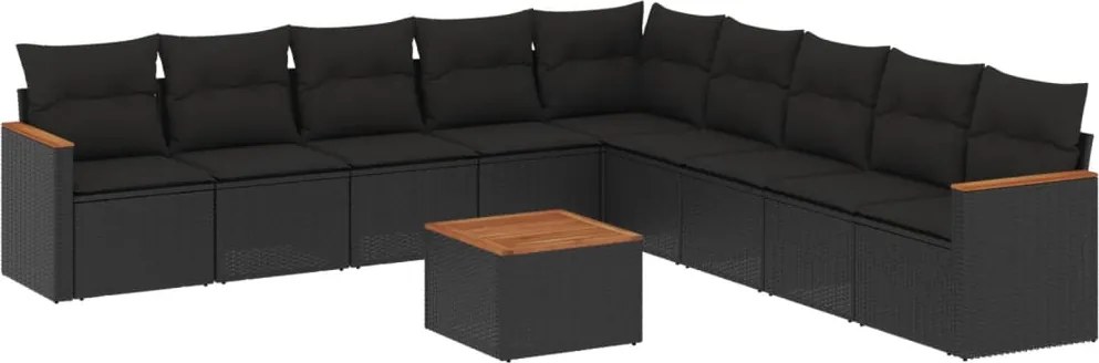 vidaXL Set canapele de grădină cu perne, 10 piese, negru, poliratan