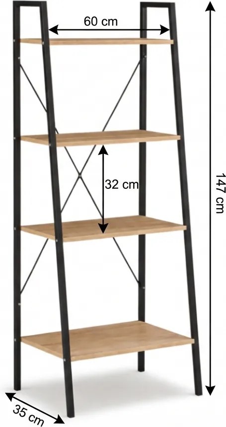 Biblioteca TAYLOR SONOMA 4 etajere 147x60 cm, stejar sonoma