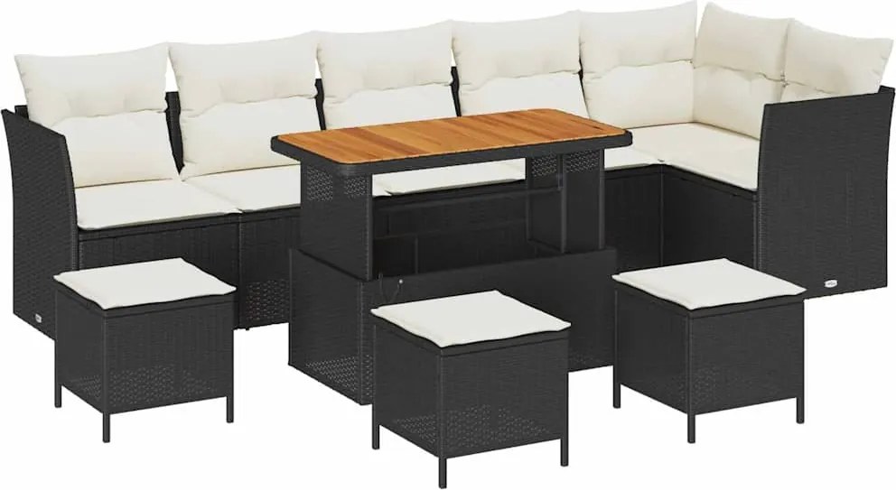 vidaXL Set de canapele pentru grădină cu pernă 10 pcs negru și crem