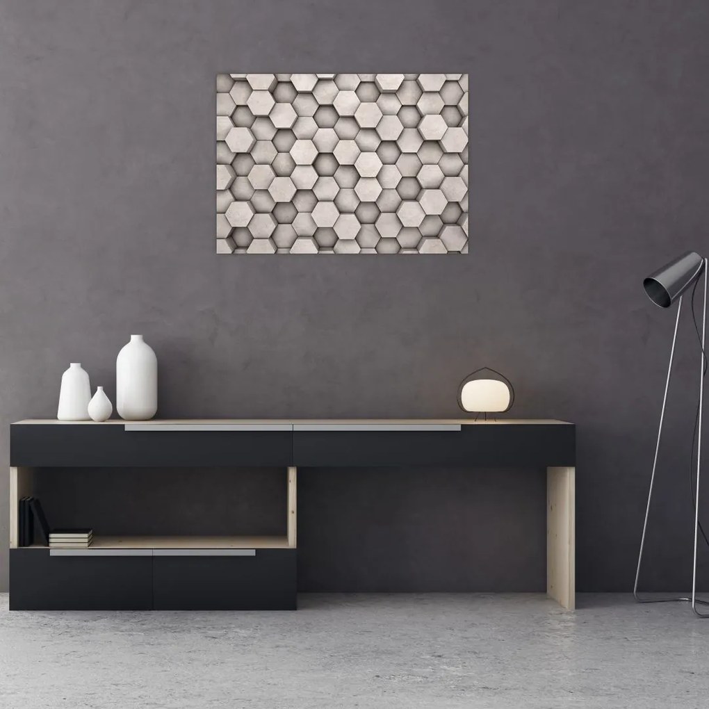 Tablou pe sticlă - Hexagoane design beton (70x50 cm)
