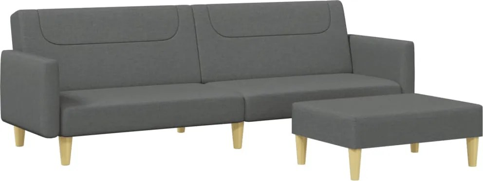 vidaXL Canapea extensibilă cu taburet, 2 locuri, gri închis, textil