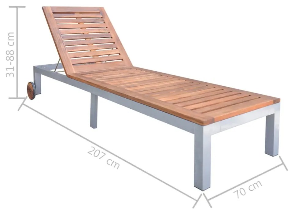 Sezlong cu perna, lemn masiv de acacia si otel galvanizat Rosu, 200 x 60 cm, 1