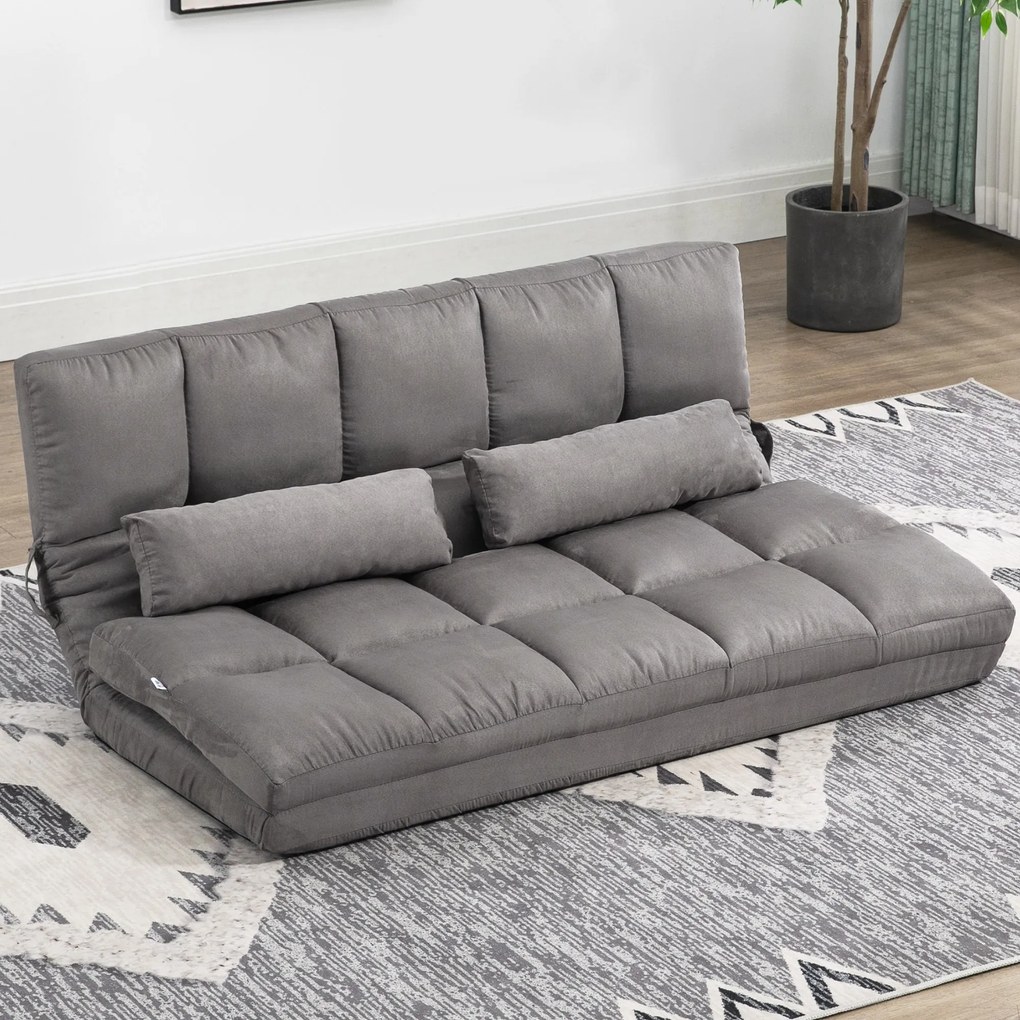 HOMCOM Divan de Podea 2 în 1 cu Spătar Reglabil în 7 Niveluri și Perne, 130x73x60 cm, Gri Carbonizat | Aosom Romania
