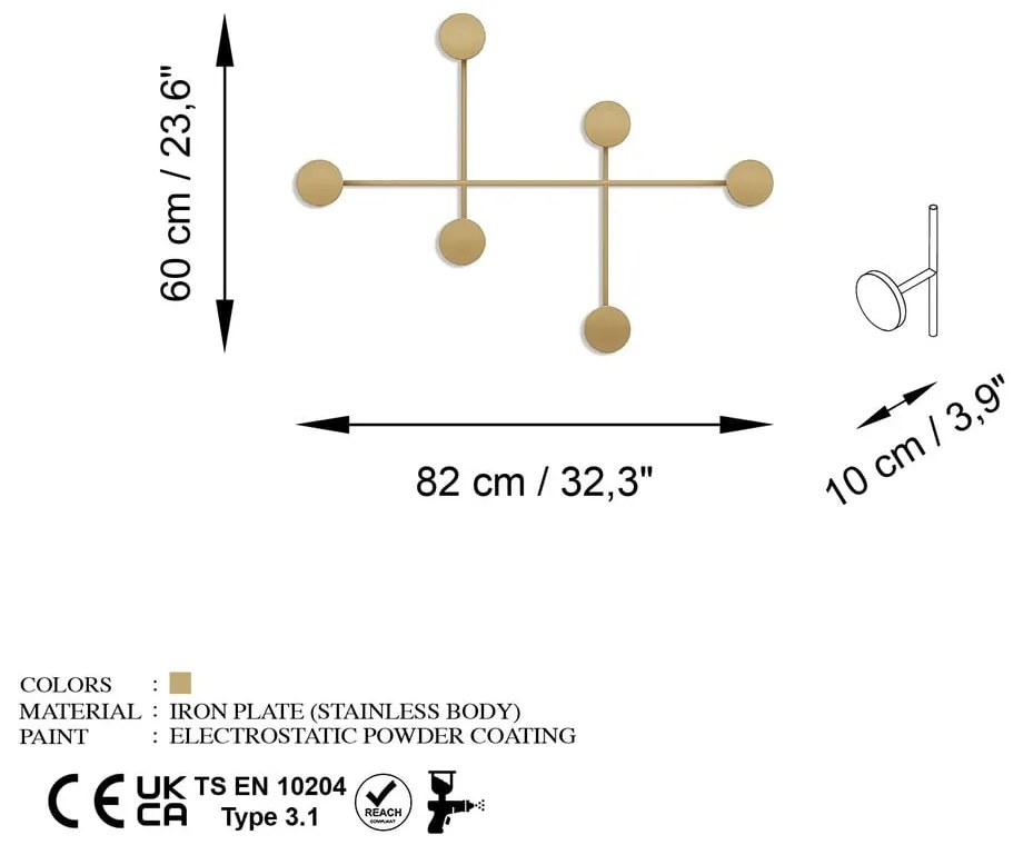 Cuier de perete auriu din metal Dama-A – Kalune Design