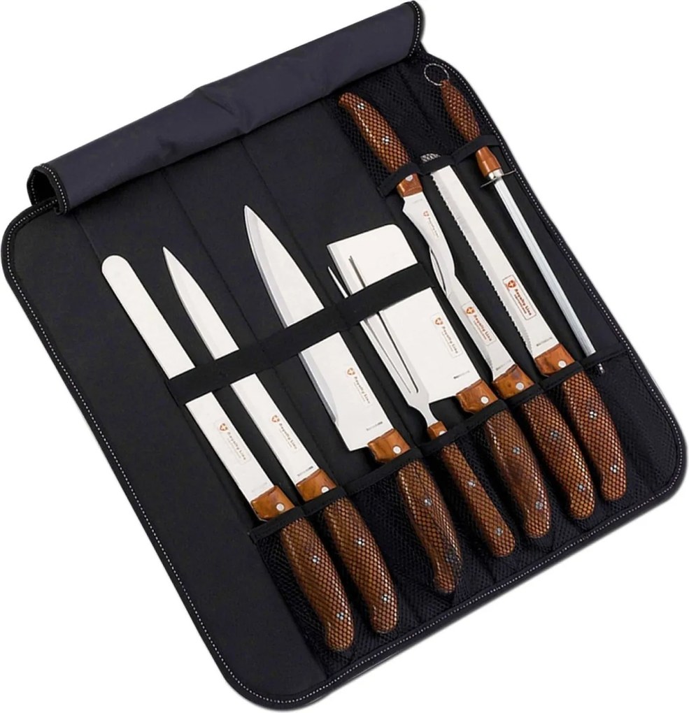 Set cuțite inox 9 piese in husa maro Royalty Line RL-K9C