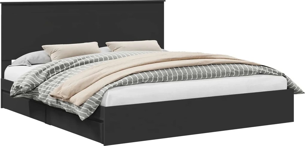 vidaXL Pat cu storage cu headboard Negru 200 x 200 cm Lemn compozit