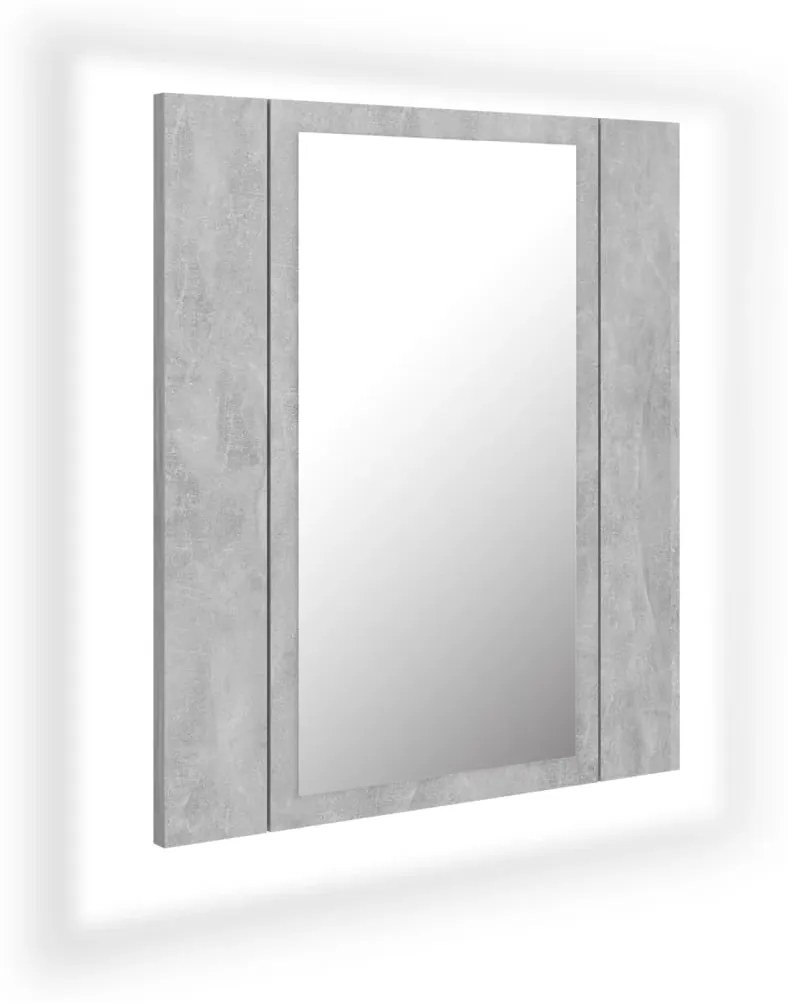 804952 vidaXL Dulap de baie cu oglindă & LED, gri beton, 40x12x45 cm acril