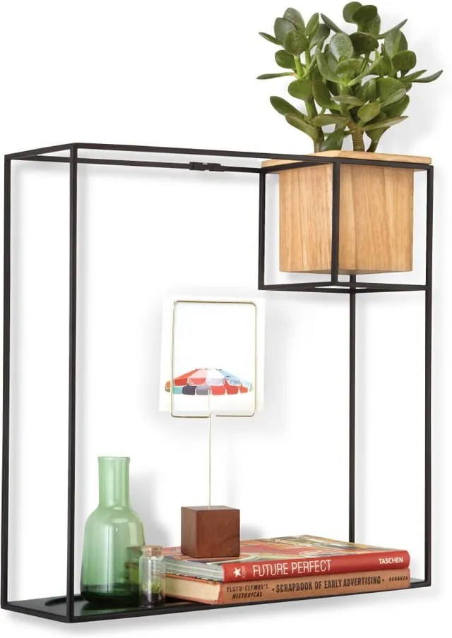 Raft de perete din metal cu ghiveci pentru flori Umbra Cubist, 38 x 38 cm, negru
