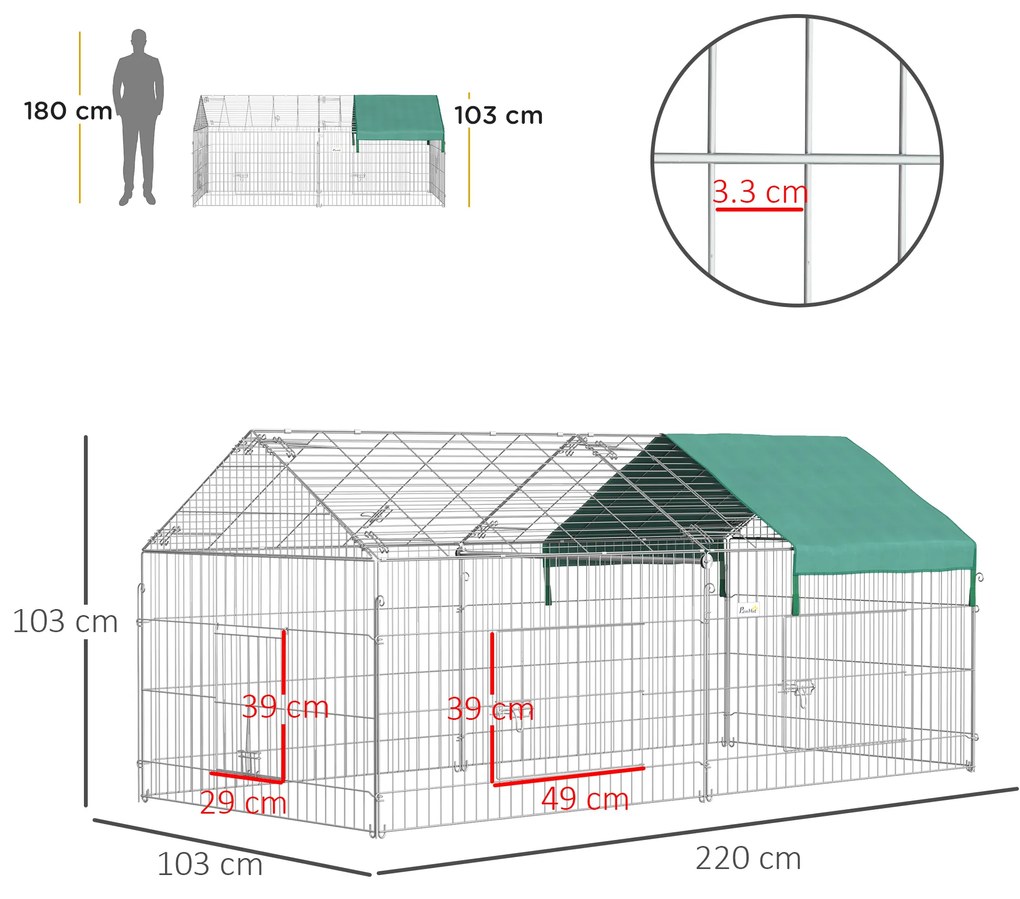 PawHut 7.2' Tarc cu Capac pentru Animale Mici, Tarc din Metal pentru Exercitii All-in-One pentru Animale de Companie | Aosom Romania