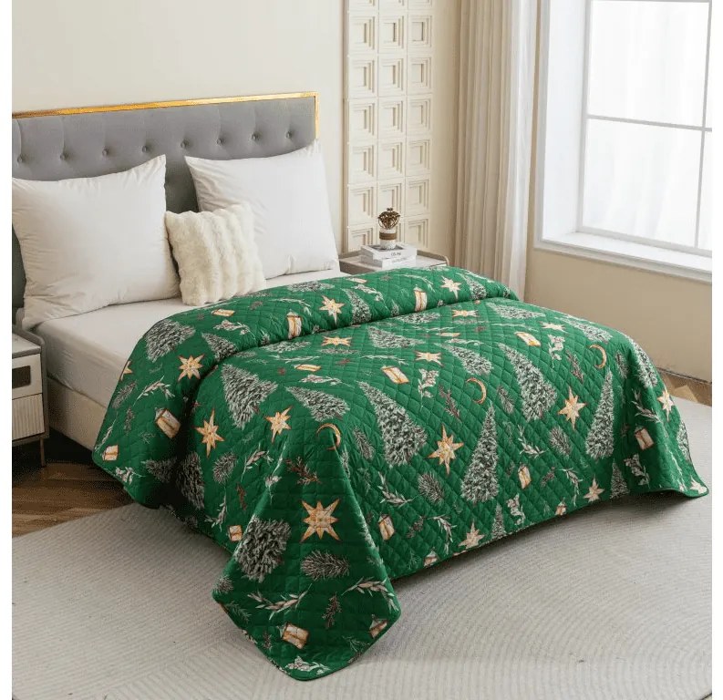 Cuvertura pentru pat cu model GREEN CHRISTMAS, verde Dimensiune: 220 x 240 cm