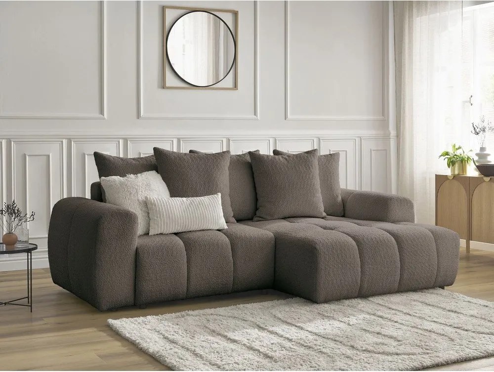 Colțar maro extensibil/cu spațiu de depozitare cu tapițerie din țesătură bouclé (cu colț pe partea dreaptă/cu șezlong) Roxelane – Bobochic Paris