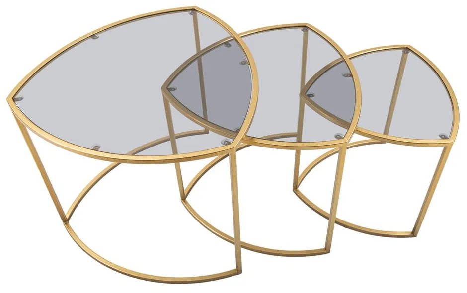 Măsuțe de cafea aurii rotunde cu blat din sticlă 3 buc. ø 60 cm Triangle – Mauro Ferretti