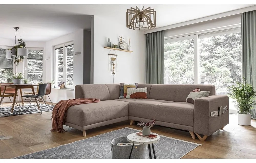 Colțar maro extensibil/cu spațiu de depozitare (cu colț pe partea stângă/în formă de ”L”) Classy Sophie – Miuform