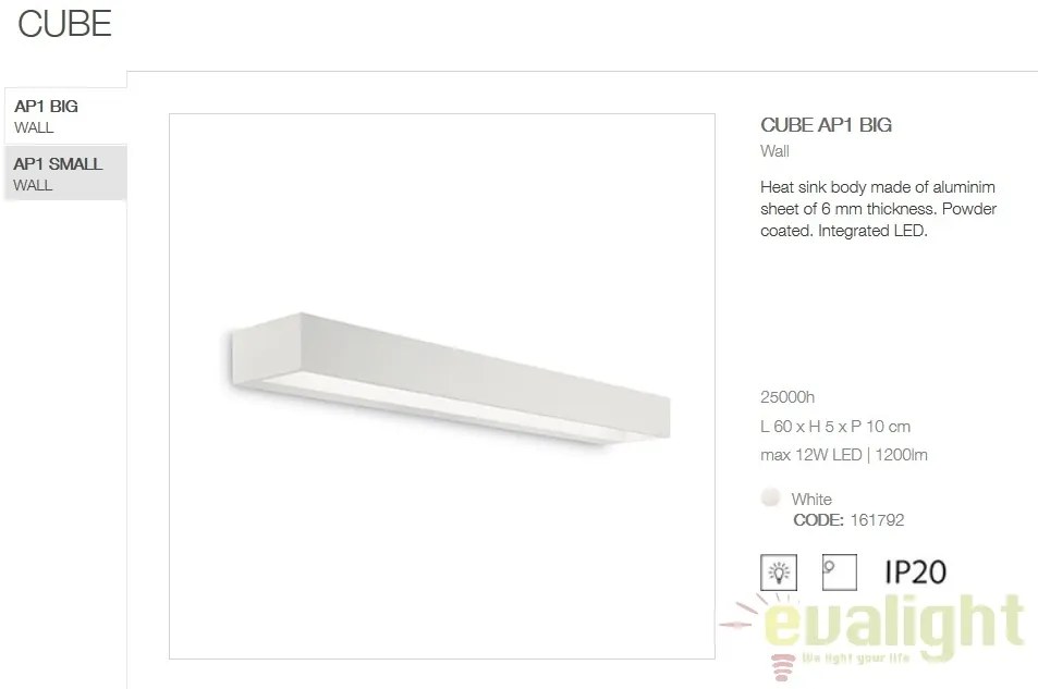 Aplica LED moderna cu lumina ambientala up/down CUBE AP1 BIG 161792