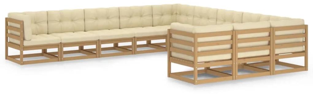 3077067 vidaXL Set mobilier grădină cu perne, 11 piese, maro, lemn masiv pin