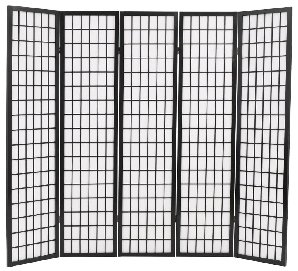 Paravan pliabil cu 5 panouri, stil japonez, 200x170 cm, Negru Negru, 5