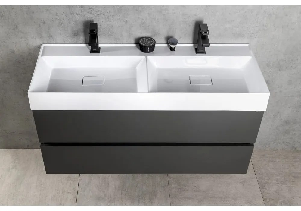 Chiuvetă dublă albă din compozit mineral 119x44 cm Godiva – Sapho