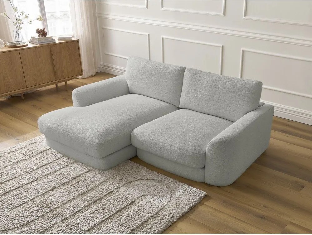 Colțar gri deschis cu tapițerie din țesătură bouclé (cu colț pe partea stângă/cu șezlong) Leonore – Bobochic Paris