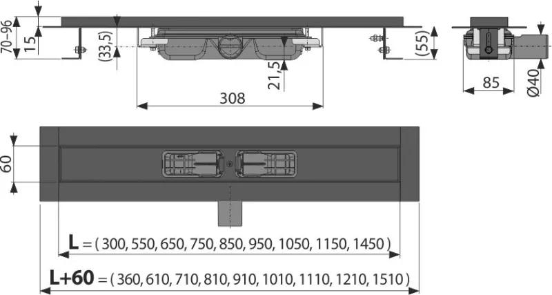 Rigola dus faiantabila neagra, iesire laterala 1450 mm Alcadrain APZ101BLACK-1450 1450 mm