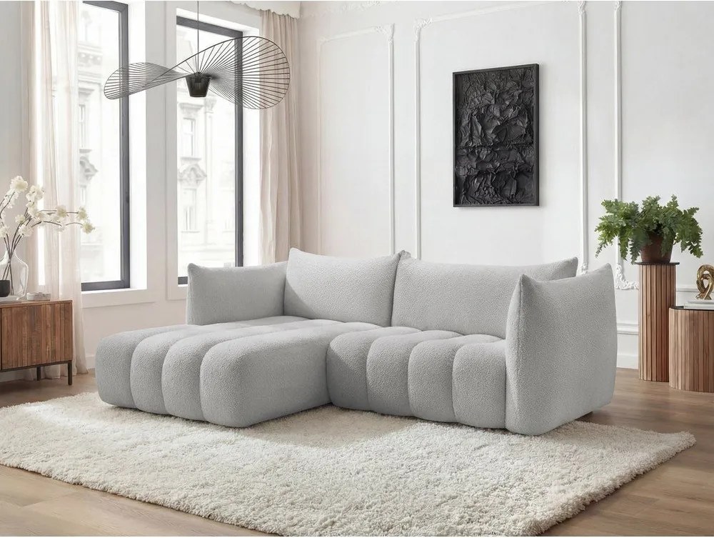Colțar gri deschis cu tapițerie din țesătură bouclé (cu colț pe partea stângă/cu șezlong) Azra – Bobochic Paris
