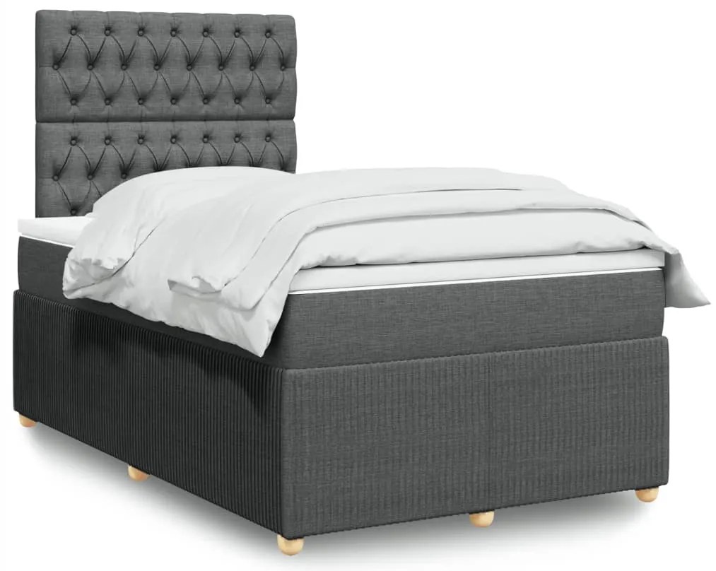 vidaXL Pat box spring cu saltea, gri închis, 120x200 cm, textil