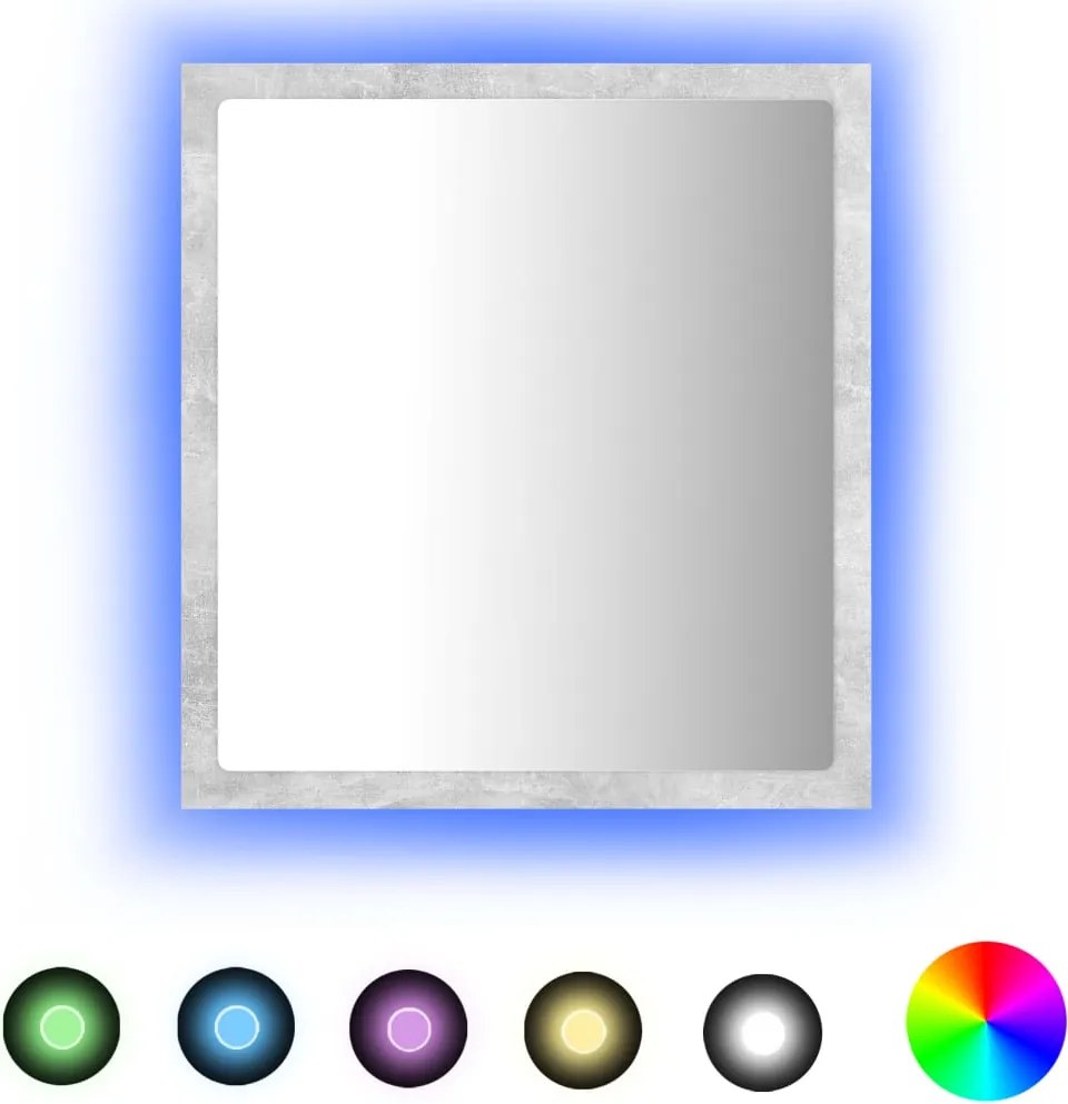 vidaXL Oglindă de baie cu LED, gri beton, 40x8,5x37 cm, acril