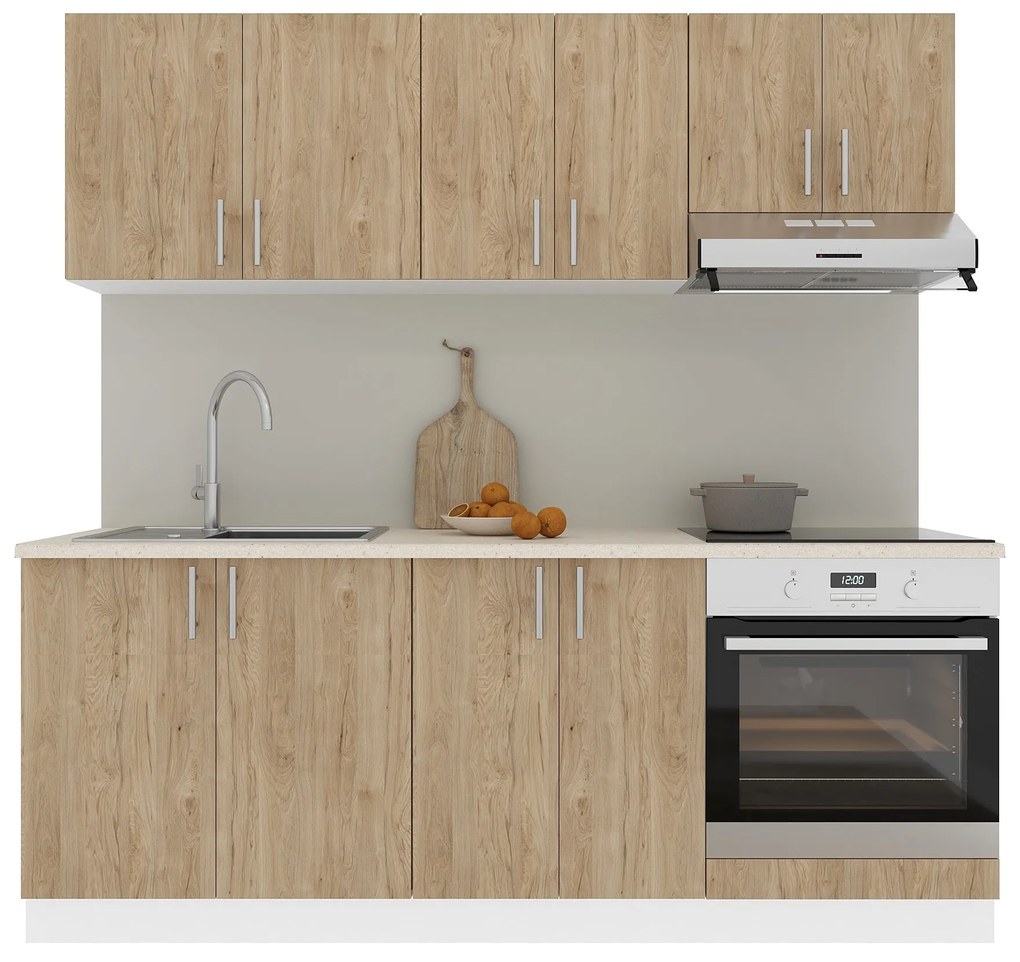 Set Bucatarie Karo V10, Lemn Natural/Alb, Blat Thermo 28 mm, L 200 cm