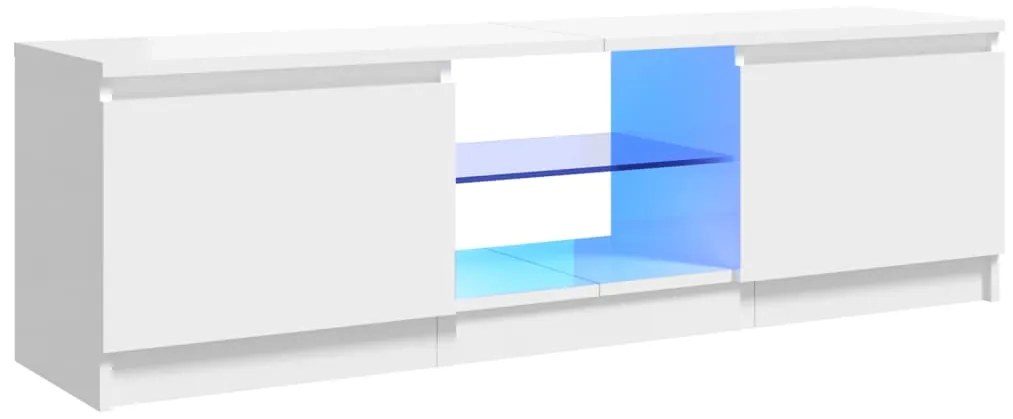 804289 vidaXL Comodă TV cu lumini LED, alb extralucios, 120x30x35,5 cm