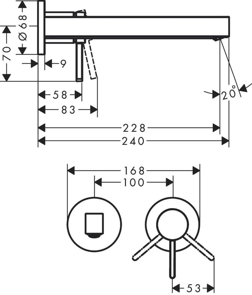 Baterie lavoar Hansgrohe Finoris cu pipa 228mm, montaj incastrat, crom - 76050000