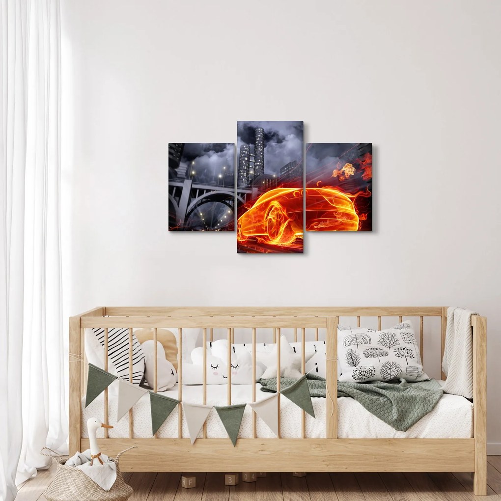 Tablou cu mașina în flăcărată (90x60 cm)