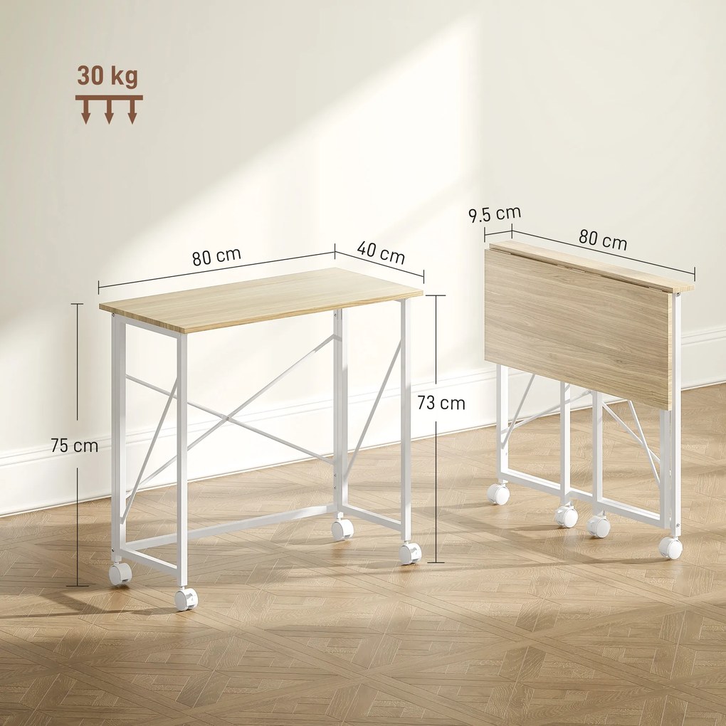 HOMCOM Masă pliabilă de 80 cm pe roți - Ton natural | Aosom Romania