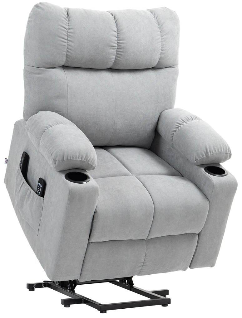HOMCOM Fotoliu pentru seniori cu funcție de ridicare, funcție de culcare, incl. telecomandă, 144 cm x 91 cm x 88 cm, Gri deschis | Aosom Romania
