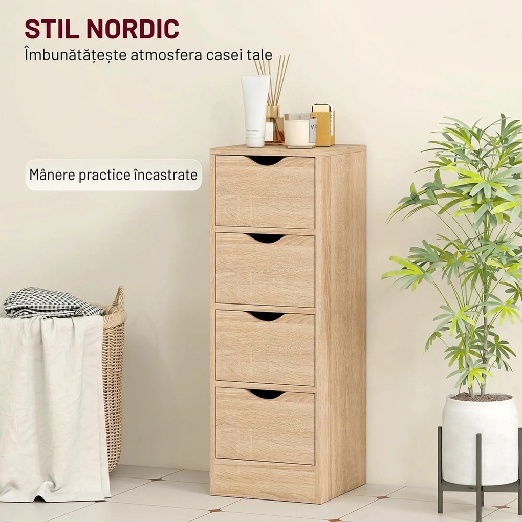 HOMCOM Dulap de Baie Compact cu 4 Sertare și Mânere Sculpatate, Stil Nordic | Aosom Romania