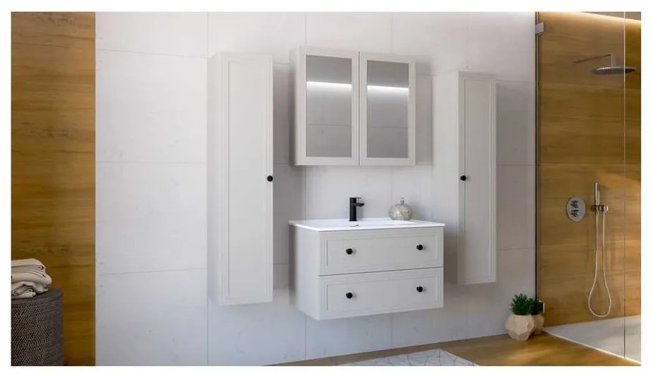 Dulap cu oglindă suspendat Bondi 80 cm, crem