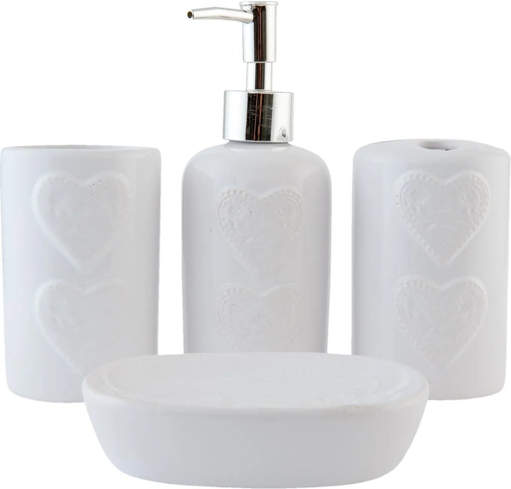 Set baie ceramica alba 4 piese Cuore Ø 7x18 cm