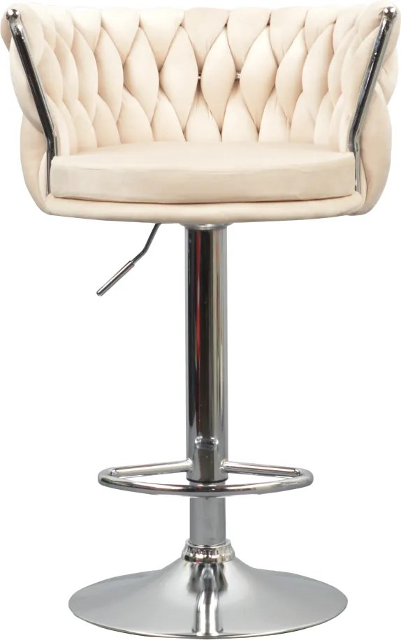 Scaun de bar de design, bej ţesătură Velvet/crom, BRIN