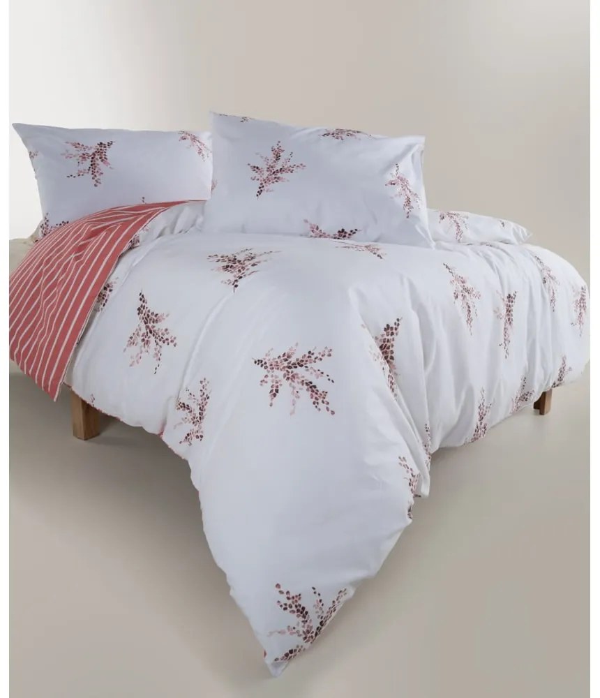 Lenjerie de pat albă-roz din bumbac ranforcé pentru pat de o persoană 140x200 cm Breeze Floral – Mila Home Luxury