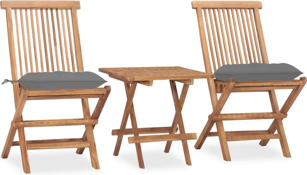vidaXL Set mobilier exterior pliabil cu perne, 3 piese, lemn masiv tec