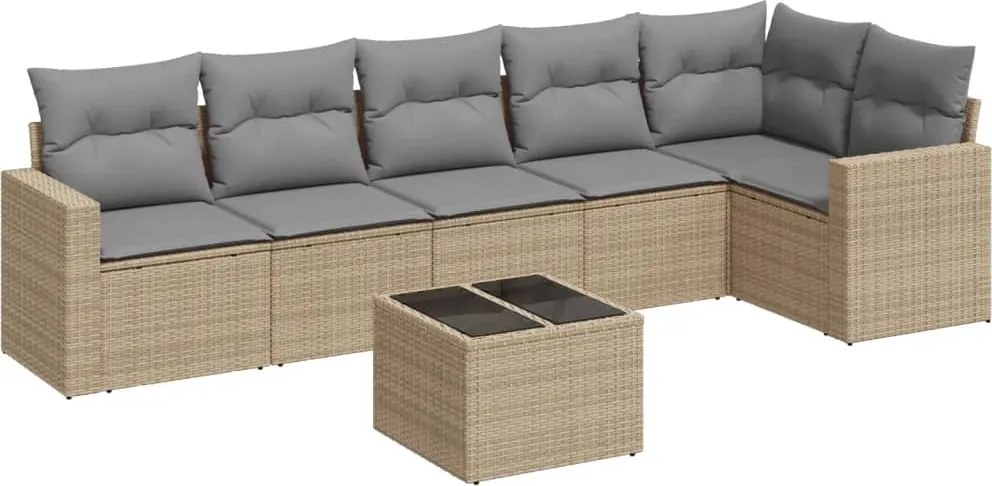 vidaXL Set canapele de grădină, 7 piese, cu perne, bej, poliratan