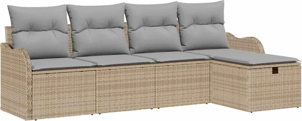 vidaXL Set de canapele pentru grădină cu pernă 5 pcs Bej Rattan poli