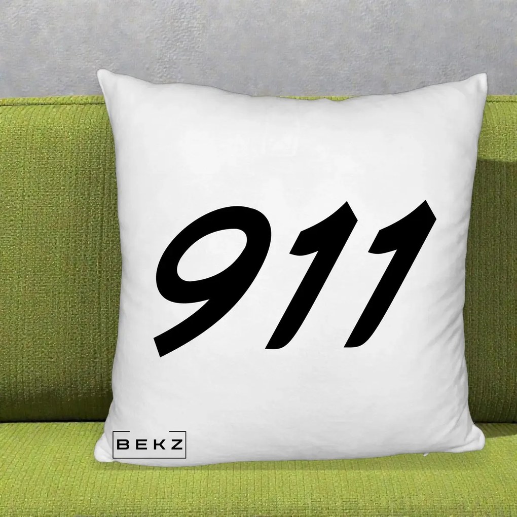 Perna Personalizata 911 Bold, 40x40 cm, Alb Pufos, Husa Detasabila, Perna Inclusa, BEKZ®