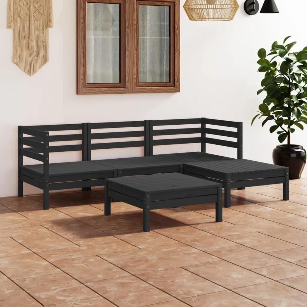 3082676 vidaXL Set mobilier de grădină, 5 piese, negru, lemn masiv de pin