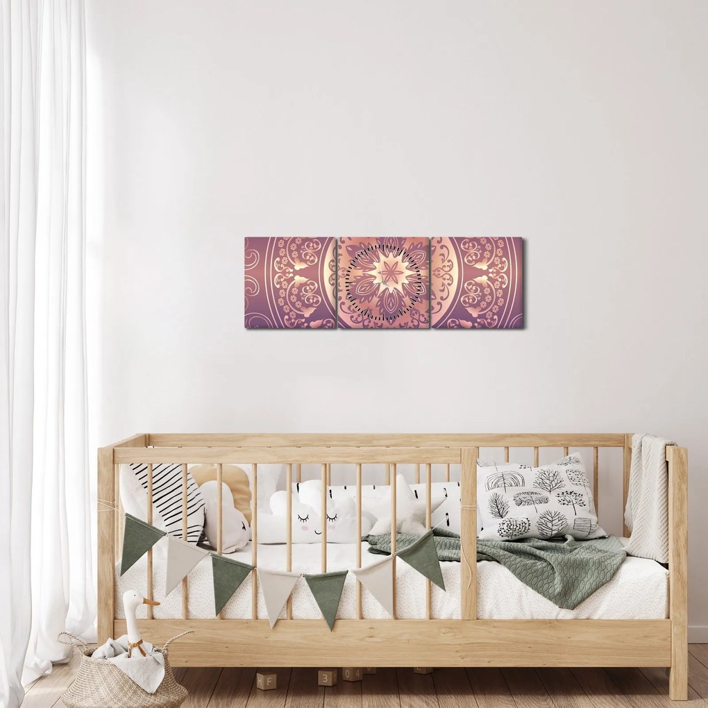Tablou - Mandala pe gradient violet (cu ceas) (90x30 cm)