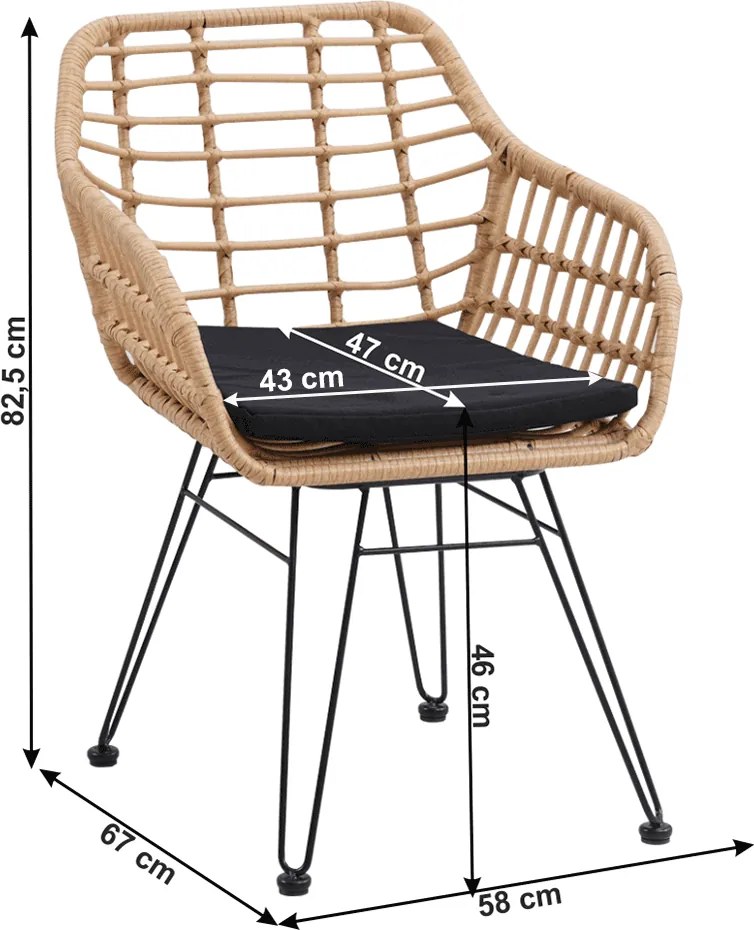 Set de 3 piese de grădină, natural / negru, VALIN