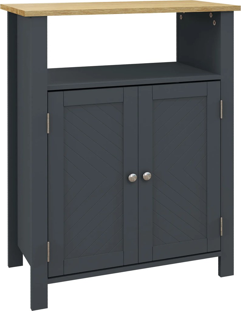 Kleankin Dulap Podea Baie Independent, Uși Duble, Raft, 60x30x80.5cm, Gri | Aosom Romania