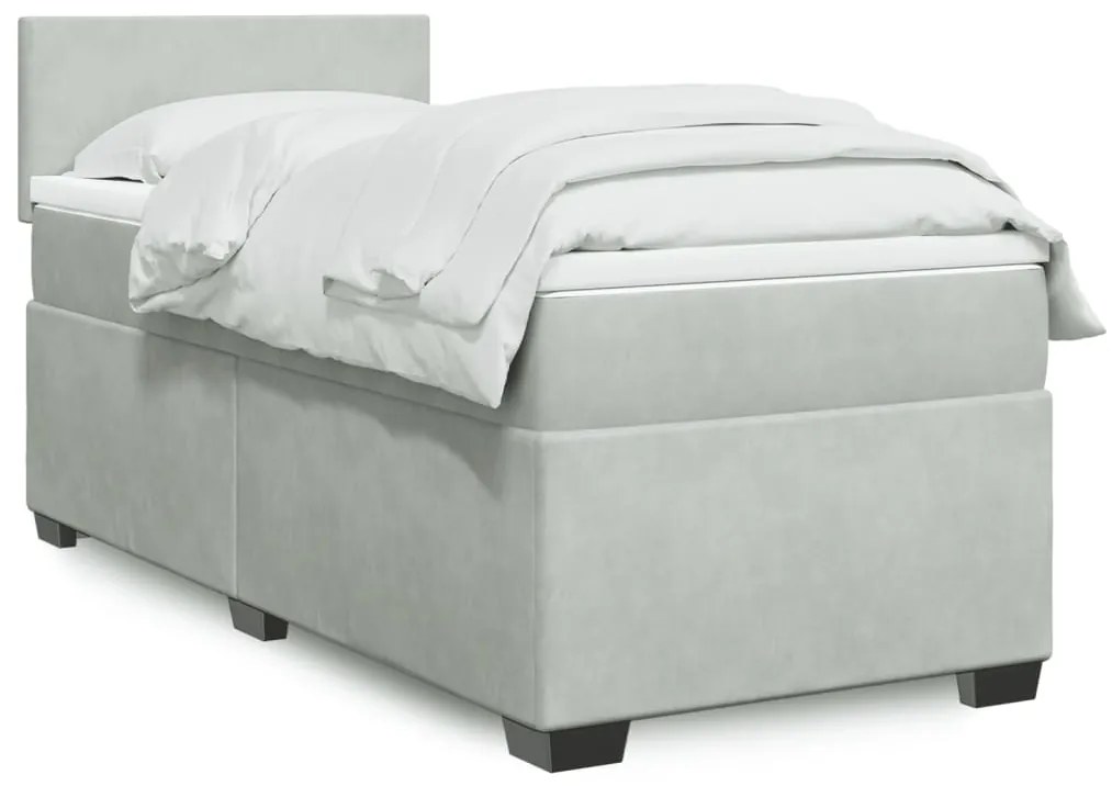 vidaXL Pat continental cu saltea, gri deschis, 80x200 cm, catifea