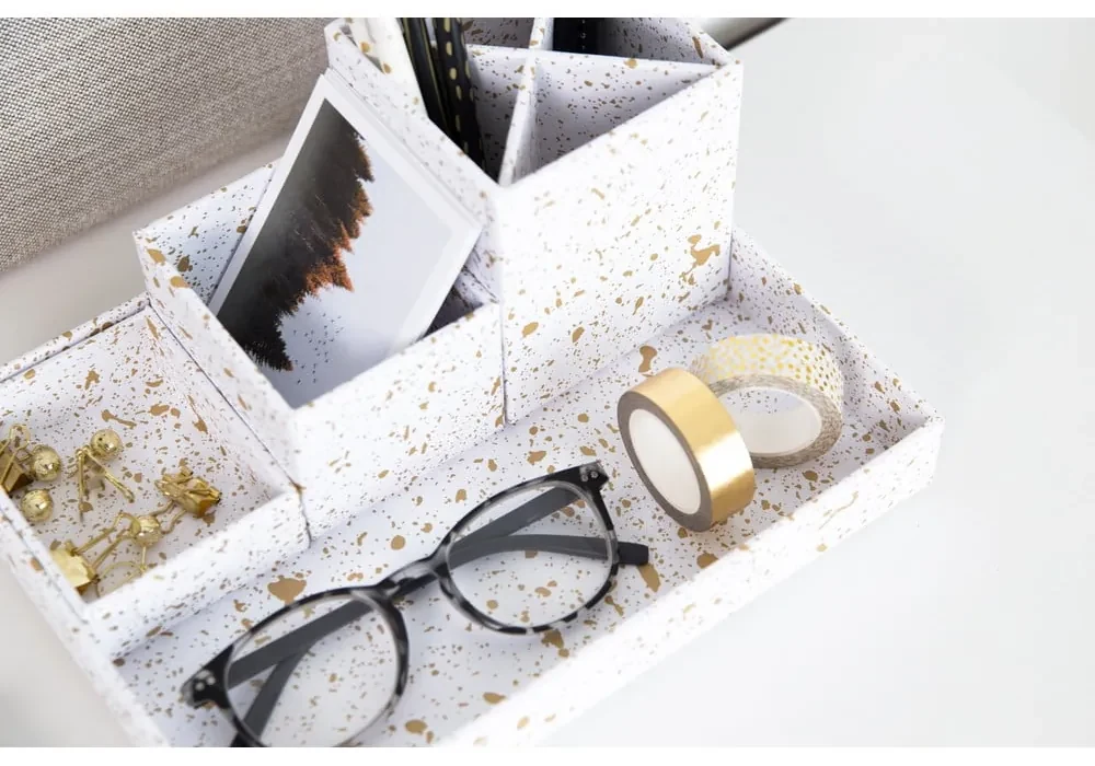 Organizator de birou cu 4 piese Bigso Box of Sweden Lena, alb-auriu