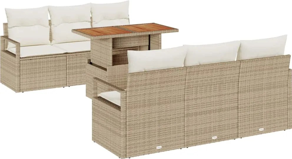 vidaXL Set de canapele pentru grădină 7 pcs Bej Rattan poli